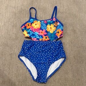 Cat & Jack Floral and Polka Dot Kids Swim One Piece